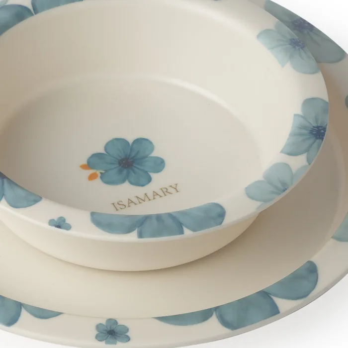 Detail van de kom met Floral-motief en woordmerk