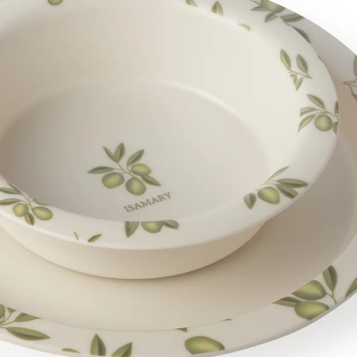 Detail van de kom met Olive-motief en woordmerk